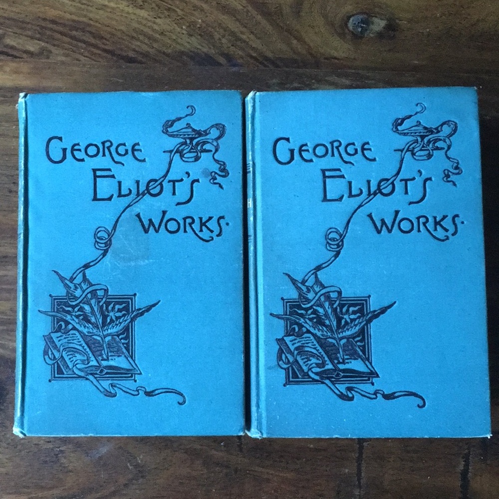 2 George Eliot Vintage Antique Aqua Blue Hardcover Books Middlemarch + Adam Bede